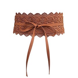 Diyafas Women's Lace Wide Belt Dress Decoration Belt Bowknot Waist Band Wedding Waistband, brown