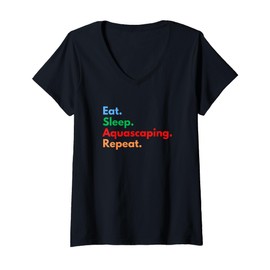 Womens Eat Sleep Aquascaping Repeat for Aquascape Lovers V-Neck T-Shirt