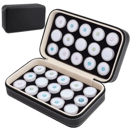 BENECREAT 30 Pcs Leather Jewelry Display Case with Gem Jars, 22x13x6.5cm Loose Diamond Box with White Foam Insert, Diamond Boxes Containers for Collectibles Storage