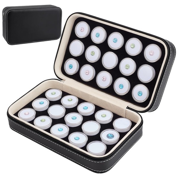 BENECREAT 30 Pcs Leather Jewelry Display Case with Gem Jars,