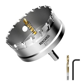 REKCKRUL 3" (76mm) TCT Carbide Hole Saw Kit for Metal - Heavy Duty Hole Cutter Drill Bits Set with 2 Titanium/Step Pilot Drill Bits & L-Wrench, Cuts Stainless Steel, Iron, Aluminum, Wood, Plastic