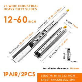 AOLISHENG Heavy Duty Drawer Slides Locking Three Sections Full Extension Ball Bearing Drawer Runners  500lb Load Industrial Railsize: 24 inch (600mm), color: Silver