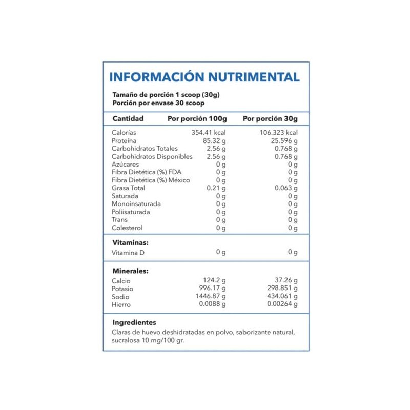 Proteina Claras cristalizadas de huevo en polvo 25 g proteína