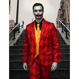 Fashonal Red Clown Suit Costume Adult Men, Clown Outfit Blazer Pants Set with Tie, Red Size M