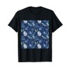 Navy Blue Botanical Flower Pattern T-Shirt