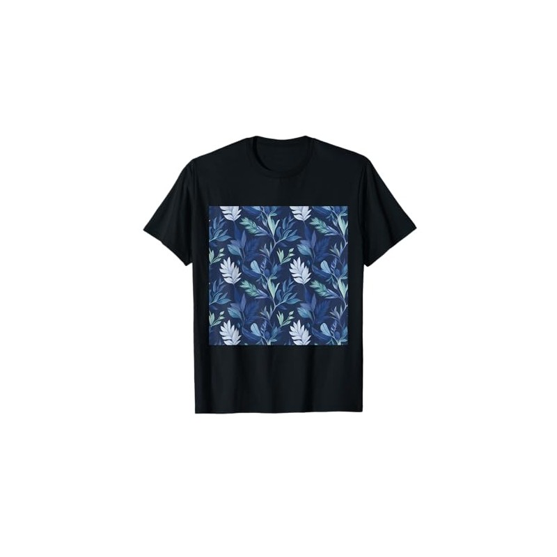 Navy Blue Botanical Flower Pattern T-Shirt