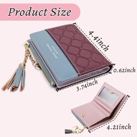 FuninCrea Leather Wallet, PU Small Purses for Women, Bifold Card Holder Small Purse with Zipper Coin Pocket, Multicard Women's Wallets Coin Purse for Cash, Cion, Card, Bill (red)