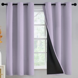 100% Blackout Window Curtain Panels for Bedroom, Heat and Full Light Blocking Drapes with Black Liner for Nursery, Thermal Insulated Solid Grommet Panels for Living Room, 42Wx63L, Lilac, 2 Panels