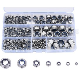 TAORAYO 165pcs Hex Lock Nuts Nylon Lock Nuts M3 M4 M5 M6 M8 M10 M12 Nylon Nuts Nylon Lock Nuts 304 Stainless Steel Lock Nuts Hex Head Nuts Nylon Insert Self Lock Car Bicycle Machine Replacement Parts with Storage Box