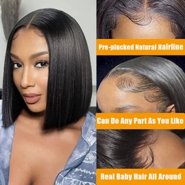 Bob Wig Human Hair 10 inch Straight 13X4 Lace Front Wigs Human Hair Wigs for Women Short Bob Wig Straight Hair 180 Density Free Part Natural Color