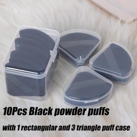 Ocim 10Pcs Triangle Powder Puffs for Face Powder,Soft Velour Makeup Setting Powder Puff with Case,Black