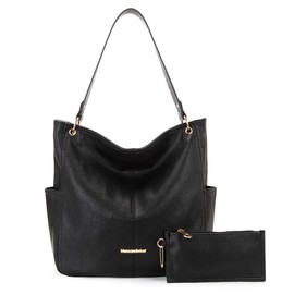 Montana West Hobo Purse for Women 2pcs Handbag Set Shoulder Bag Soft Washed Leather Top Handle Satchel with Wallet MWC2-115BBK