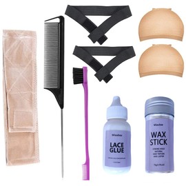 Miaubaa Wig Glue for Front Lace Wig, Wig Glue with Tools for Wigs, Hair Wax Stick, Rat Tail Combs, Elastic Band for Wigs Melting Lace, Wig Kit for Lace Front Wigs for Beginners with Glue 8 PCs