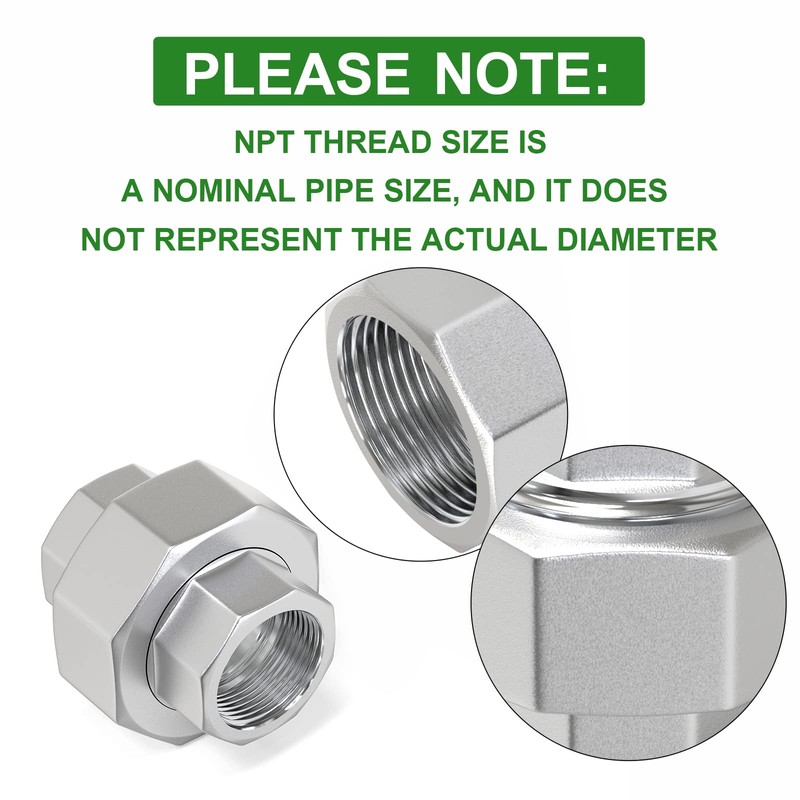 TAISHER 1PCS 304 Stainless Steel Union, 1/2" NPT Female Cast