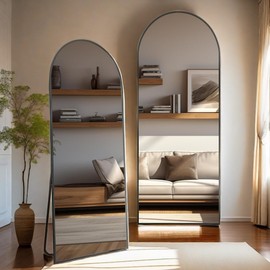 GlasFlength Full Length Mirror with Stand, 63"x20" Aluminum Alloy Floor Standing Mirror, Wall Mirror Hanging or Leaning Against, Body Mirror for Bedroom Living Room Dressing Room, 64IN-Arched-Black