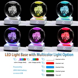 Ornalrist Wolf Gifts for Women, Men Engraved 3D Wolf Crystal Ball 3.15'' with LED Light Base, Wolf Figurine for Wolf Lover, Wolf Night Light for Home Decor