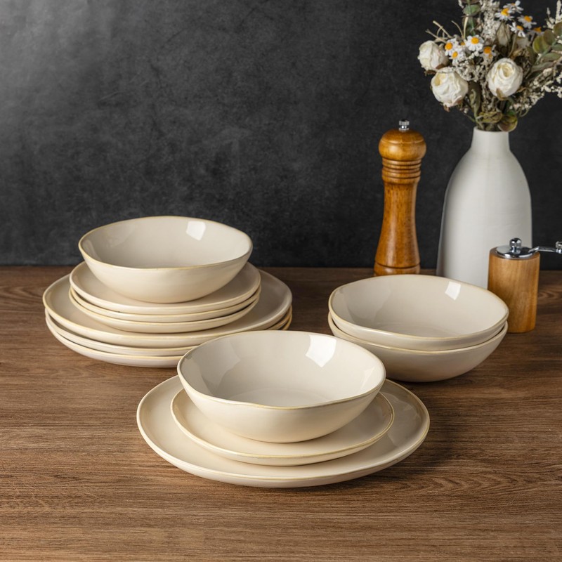 AmorArc Ceramic Dinnerware Sets,Handmade Reactive Glaze Stoneware Plates and Bowls