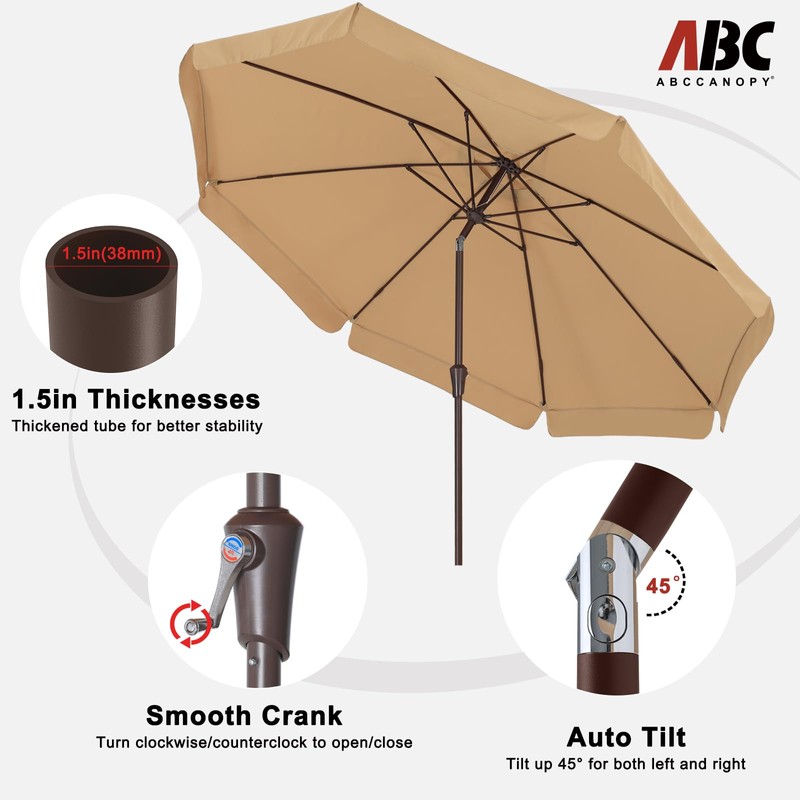 ABCCANOPY Patio Umbrella 9ft, Outdoor Table Umbrella with Push Button