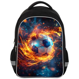 Kids Backpack Lightweight Durable Medium Teens Kids Backpack for School Boys and Girls Bookbag with Adjustable Shoulder Straps & Padded Back 17 Inch School bags with 3D Reflective Football Cartoon