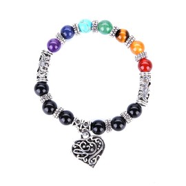 CCAIPU Crystal Bracelet for Women, 8MM Purple Gemstone Bead Bracelet Heart Pendant Bracelets Anti Anxiety Bracelet Jewellery Gifts for Mother Ladies (Multicolor-D)