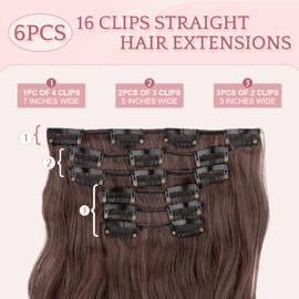 SEGOHAIR Hair Extensions Clip in Synthetic Fiber, Clip Hair Extensions Full Head Seamless 20" Long Curly Clip In Hair Extensions-6PCS 16Clips Hair Piece-Brown