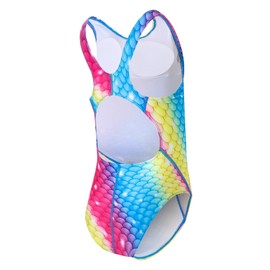 J.E Sterguard Girls' One Piece Swimsuit Have Lining and Removable Bra Padded Girls Bathing Suits, Fit Swimming Team Practice and Competition Rainbow Mermaid Colored Girls Swimsuits Size 10-12 1286-10