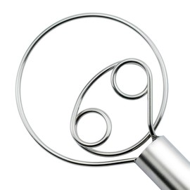 CAMKYDE Danish Dough Whisk 12-Inch Double Eyes Stainless Steel Dutch Dough Whisk