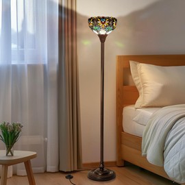 Capulina Tiffany Torchiere Floor Lamp Sunflower Style Stained Glass Floor Lamp Industrial Dark Bronze Pole Standing Light for Living Room Bedroom Home Office
