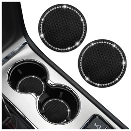 2 Pieces Car Drink Holder Coaster, Car Drink Holder Insert with Glittering Rhinestones, Universal Non-Slip Car Coaster, Car Accessories, Interior for Car, Truck, SUV (Black/2 Pieces)