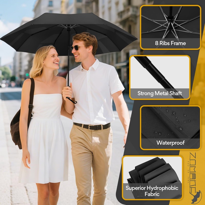 ZOMAKE Compact Travel Umbrella- 3 Seconds Shape Memory Folding Umbrella,