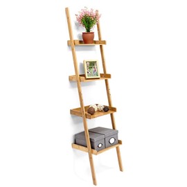 RoyalHouse Bamboo 4-Tier Ladder Shelf, Free Standing Storage Shelves, Plants Stand Display Shelf, Perfect Multi-Functional Book Shelf and Storage Rack for Living Room, Bedroom, Office