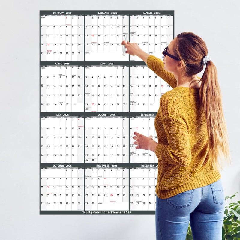 2026 Dry Erase Calendar – Large Yearly Wall calendar 2026,