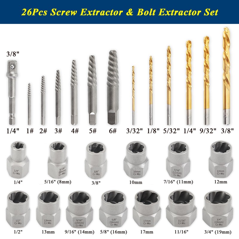 PRIDE&CRAFT 26Pcs Screw Extractor Set, Bolt Extractor Kit with HSS