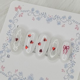 Signal Heart Handmade Nail Tips - Oval M / 시그널 하트 수제네일팁 - 오벌M