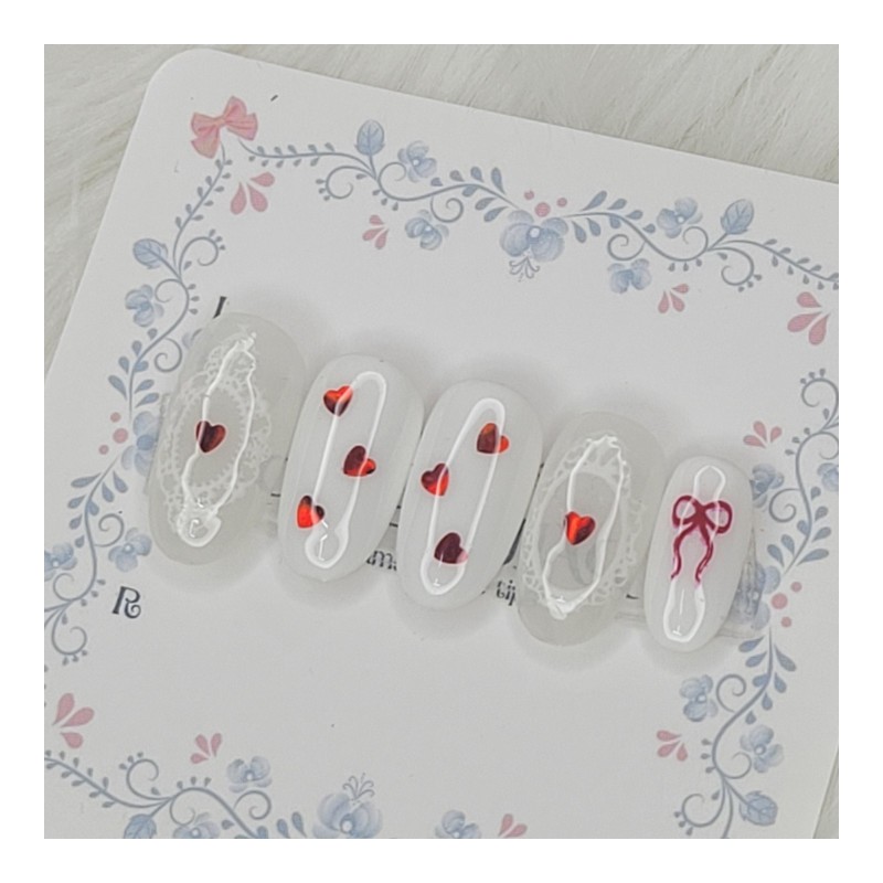 Signal Heart Handmade Nail Tips - Oval M / 시그널