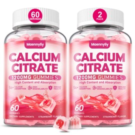 Calcium Citrate Gummies 1200 mg for Adults: Ultimate Absorption Calcium Supplement for Women & Men - Easy to Digest, Vegan, Non-GMO, Gluten Free - Natural Strawberry Flavor