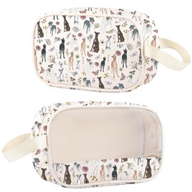 JNIAP Greyhound Cottagecore Clear Makeup Bag Greyhound Lover Gifts Greyhound Mom Gift Greyhound Dog Zipper Bag (thin dog cmb)