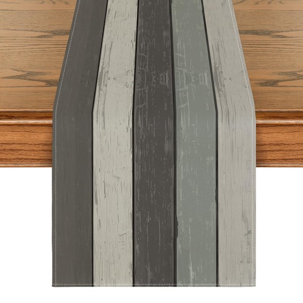 Artoid Mode Grey Retro Rustic Wood Texture Table Runner, Seasonal