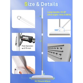 Silicone Floor Squeegee, 180° Rotating Air Broom, Squeegee for Floor with a Long Handle, Magic Broom for Water and Pet Hair Removal on Bathroom Floors, Tile, Deck and Glass, Indoor Cleaning Tool