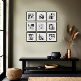 ArtbyHannah Photo Collage Frames for Wall, 10x10 Inch Square Picture Frame for Living Room or Staircase Decoration (Black, 9 Pack)