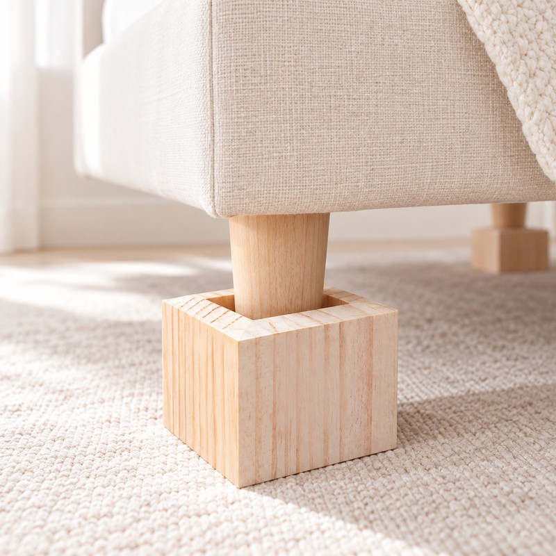 4 Pack Solid Wood Furniture Risers, Square Bed Sofa and