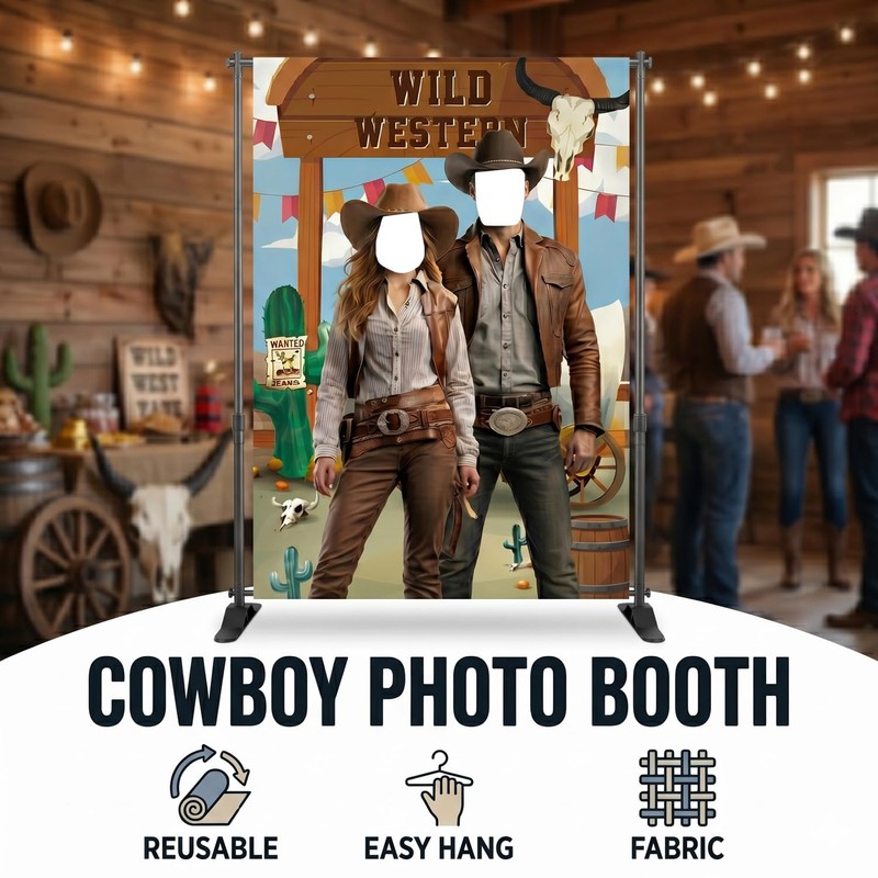 Hopzab Western Photo Booth Backdrop, Cowboy Party Decorations, Reusable Polyester