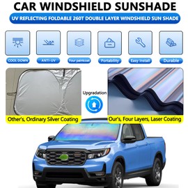 ASINRI Car Windshield Bilayer Sun Shade for 2017-2025 Honda Ridgeline Sunshade Foldable Window Sun Visor Protector Blocks UV Rays Keep Your Car Cooler-Convenient Folding and Collection