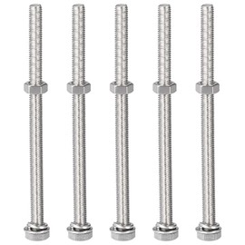 TOP-VIGOR 5Pcs M8 x 130mm Hex Head Screws Bolts, Nuts, Flat & Lock Washers Kits, 304 Stainless Steel Fully Thread Hexagon Bolts for DIY Bike Motorcycles Repair