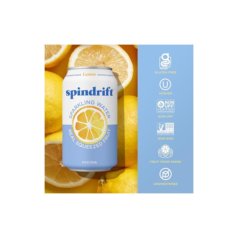 Spindrift , Agua Con Gas, Limón, 12 Oz, (Paquete De