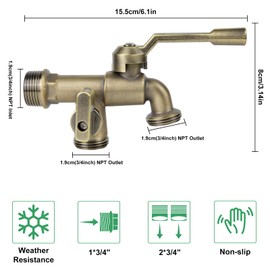 Outside Water Faucet,Outdoor Wall Mounted Garden Double Faucets Two 3/4 inch Brass Ball Valves Water Tap Frost-Proof Outside Spigot Replacement with 2 Outlets for Home Balcony (Bronze 3/4" Male Inlet)