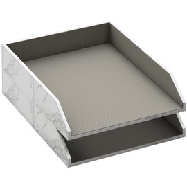 Leather Letter Tray, Thipoten Stackable Desk Organizer Holder for Office Supplies, Paper, File, Magazine, Perfect Office Organization for Desktop (White)