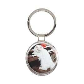 Cat : Gift Round Keychain Kitten Pet Animal Cute Funny Piano Flowers