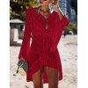 Bsubseach Mujer Pareo de Playa Rojo Ropa de Baño Croché
