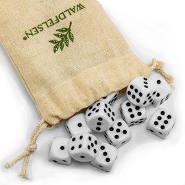 Waldfelsen 6, 12, 20, 30 or 50 High Quality Dice Standard Size 16 mm Acrylic Dice Puzzle Game Cube Dice 6-Sided Six Sided Game Accessories Set with Fabric Bag (White, 20 Pieces)